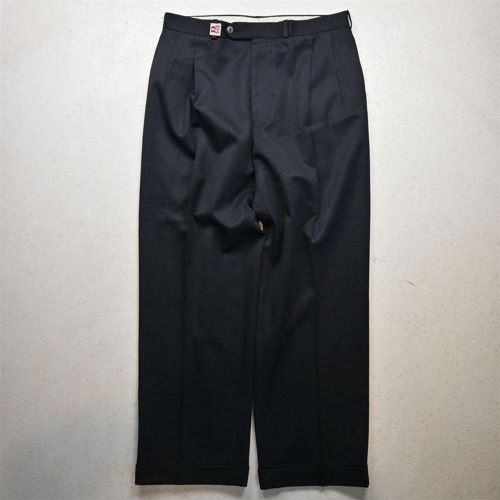 Samuelsohn 32x30 Blue Gray Wool Twill Pleated Cuffed High Waist Baggy Pants
